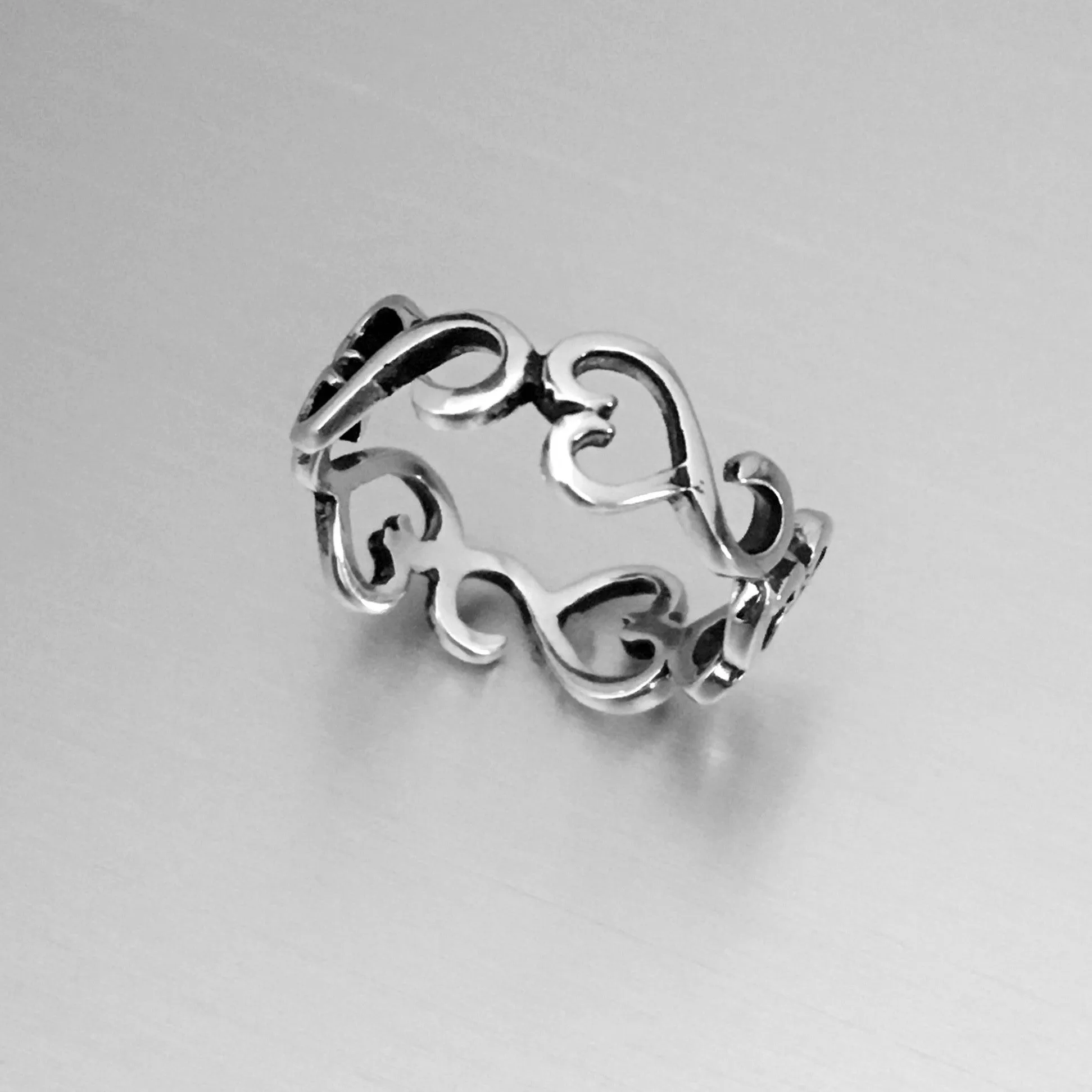 Sterling Silver Sideway Hearts Eternity Ring