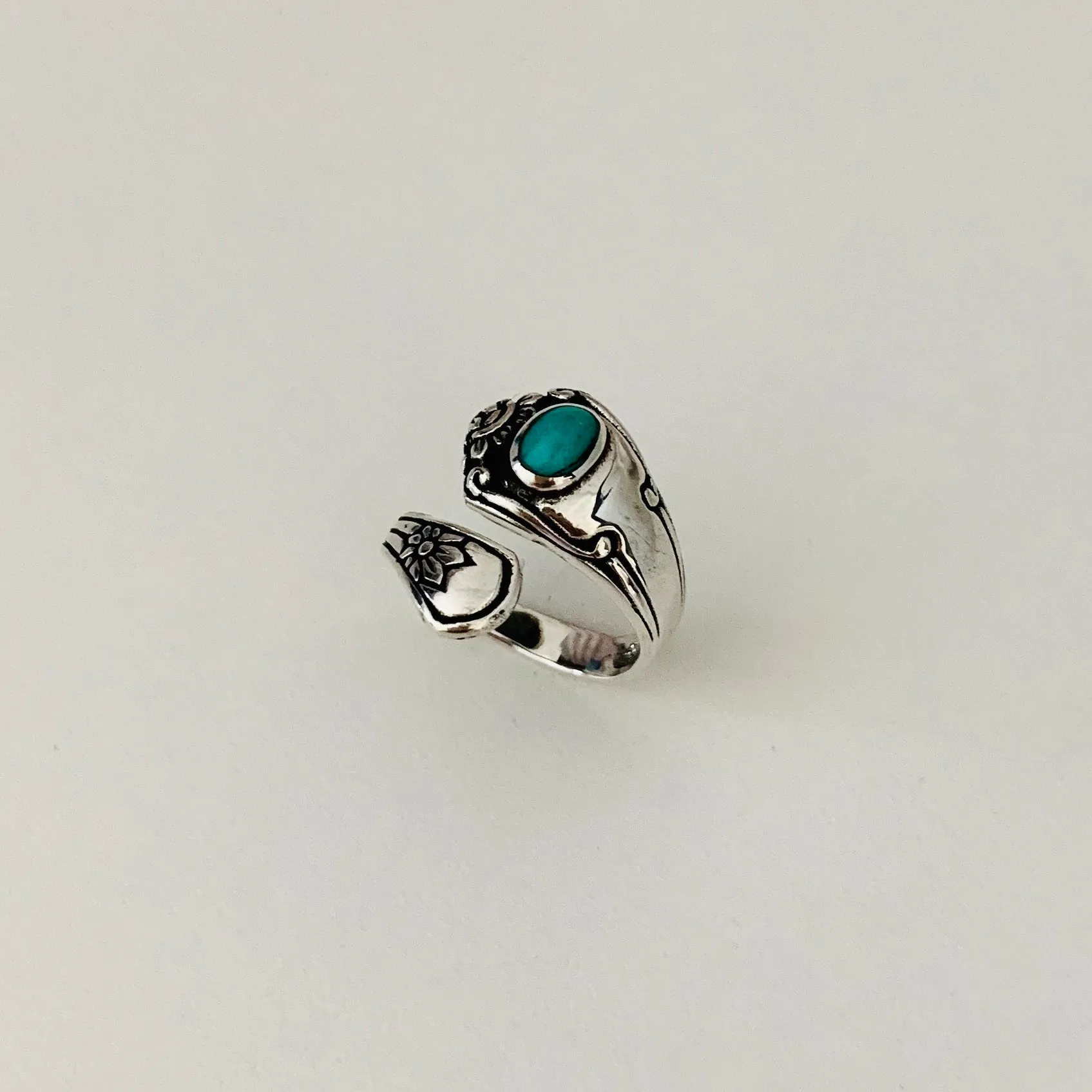 Sterling Silver Spoon Style Ring with Synthetic Turquoise, Spoon Ring, Silver Rings
