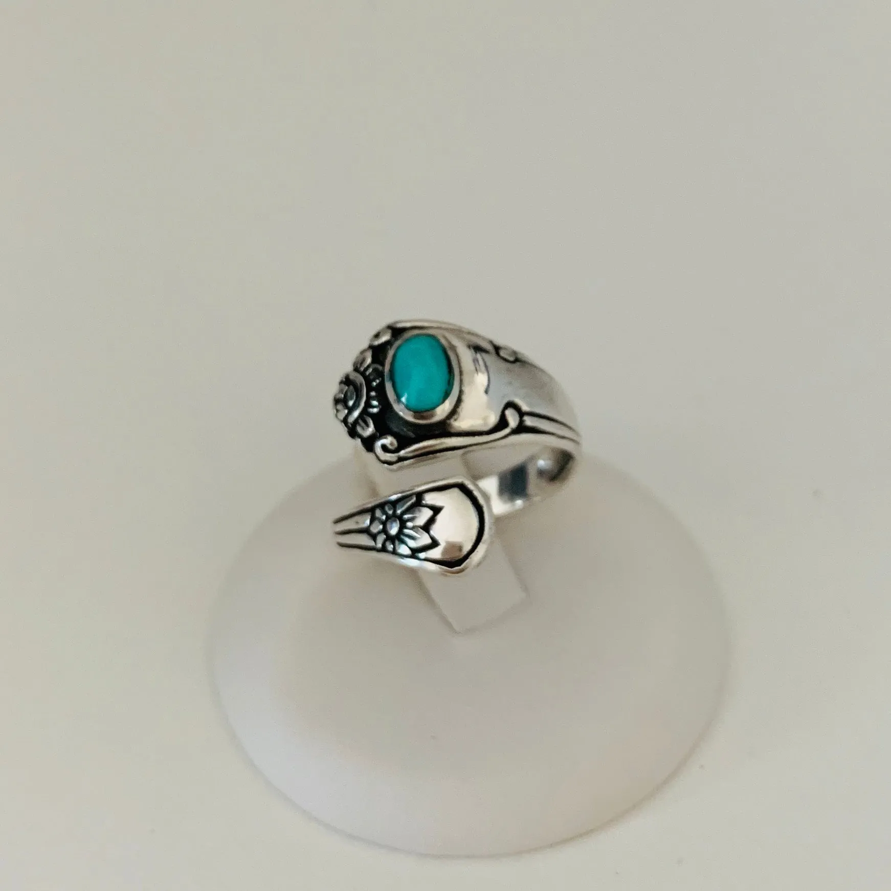 Sterling Silver Spoon Style Ring with Synthetic Turquoise, Spoon Ring, Silver Rings