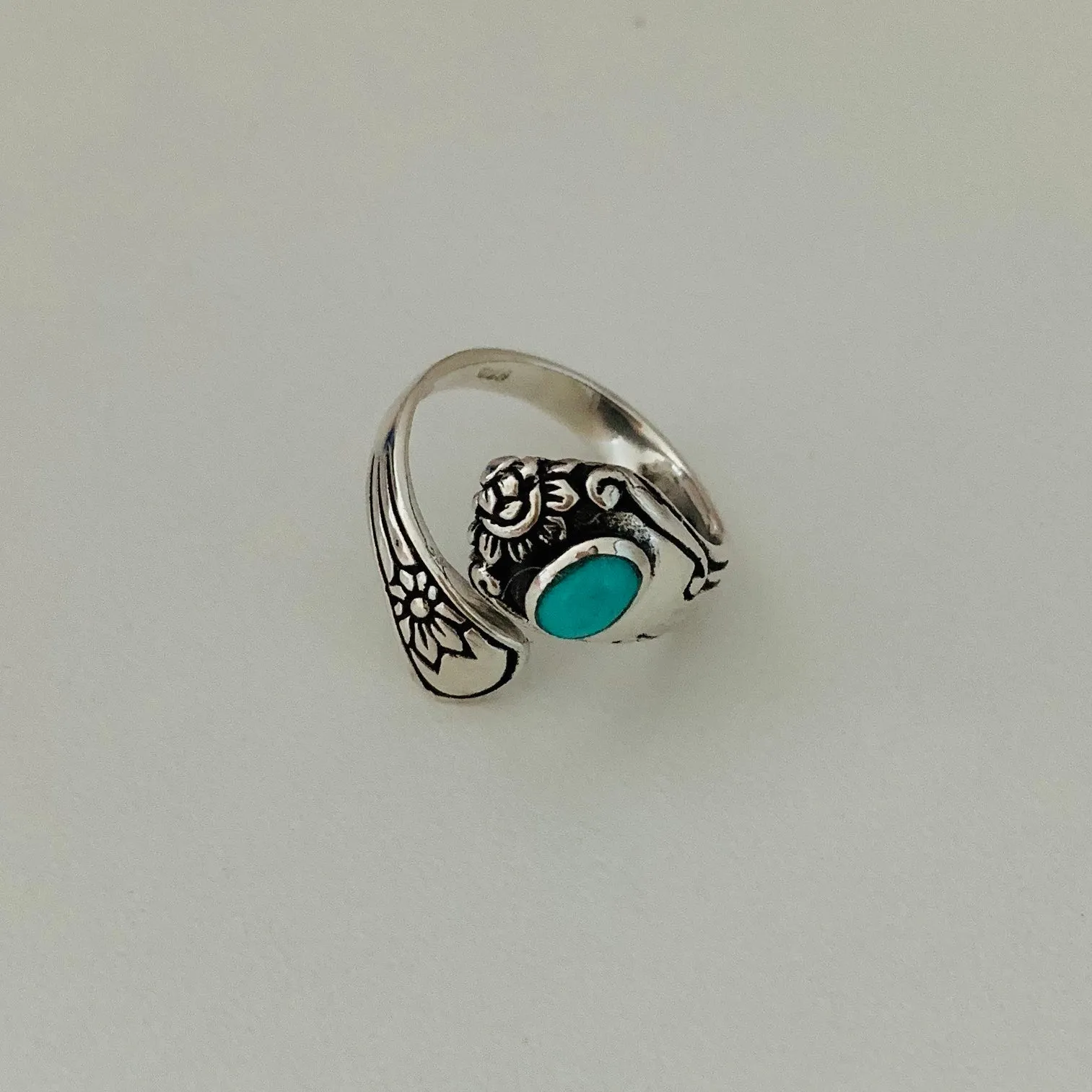 Sterling Silver Spoon Style Ring with Synthetic Turquoise, Spoon Ring, Silver Rings