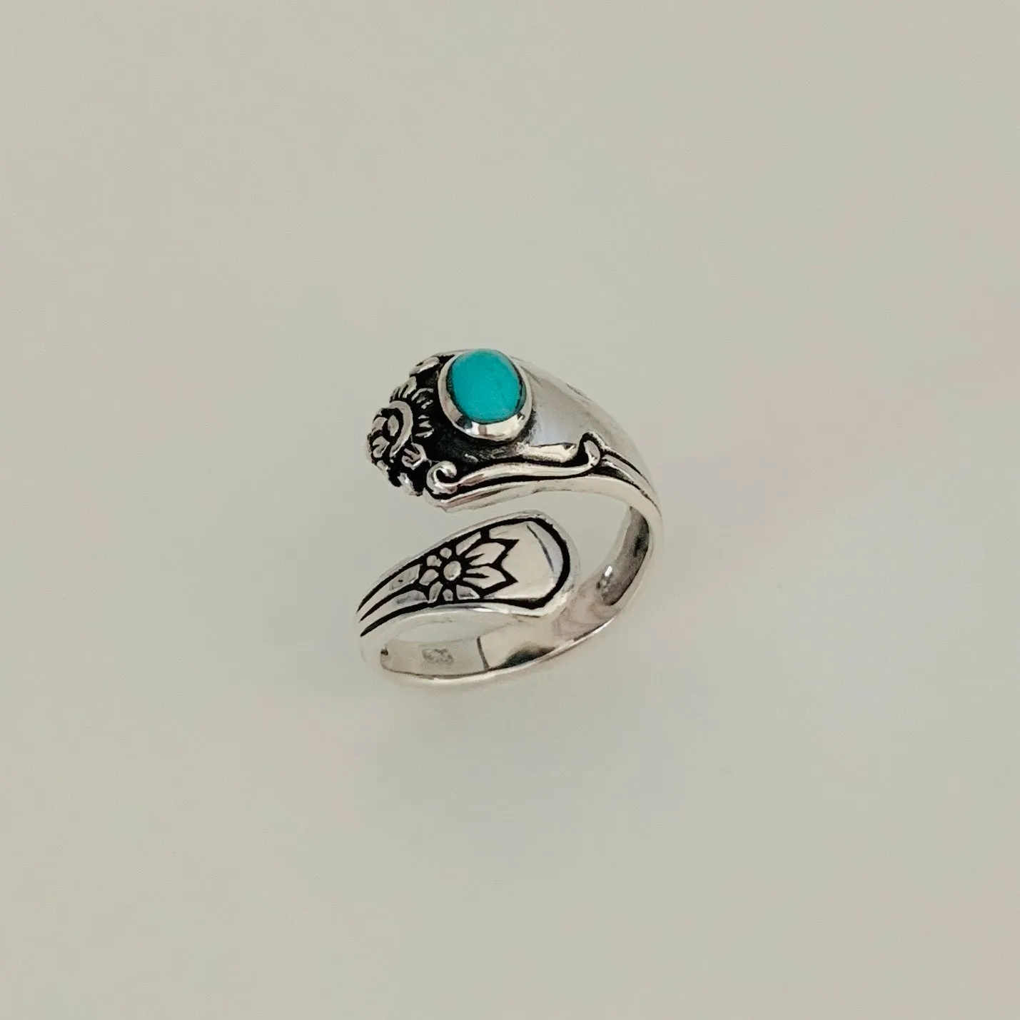 Sterling Silver Spoon Style Ring with Synthetic Turquoise, Spoon Ring, Silver Rings