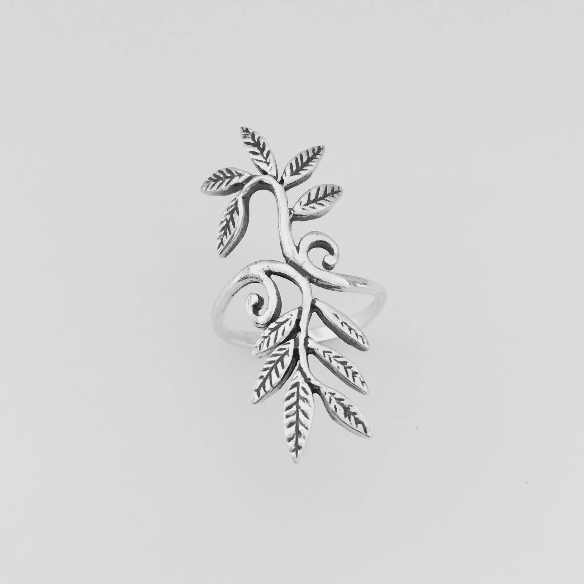 Sterling Silver Swirly Leaves Statement Ring