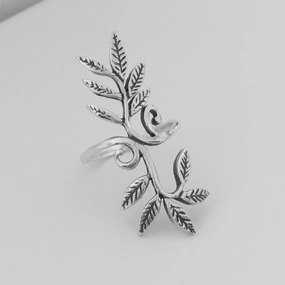 Sterling Silver Swirly Leaves Statement Ring