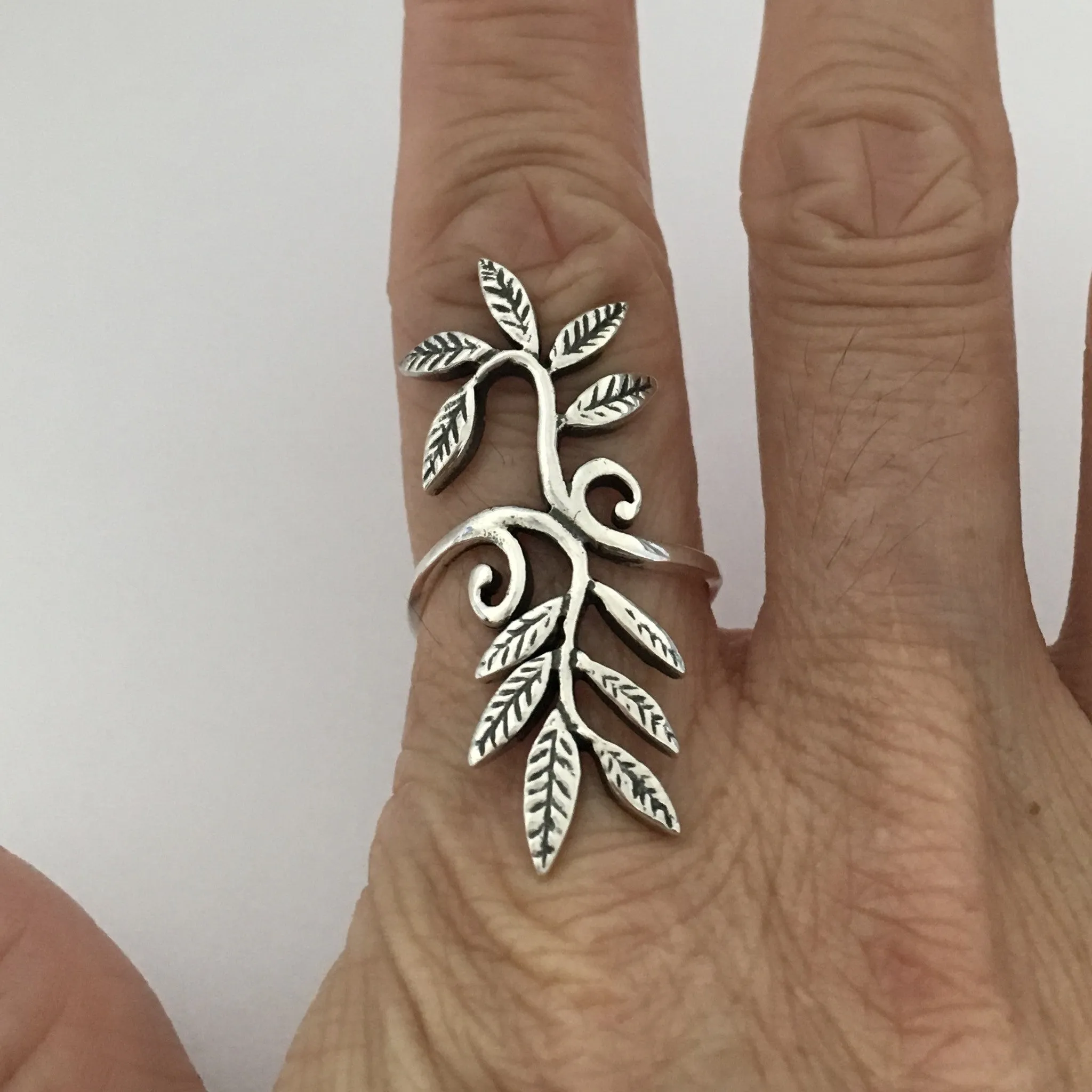 Sterling Silver Swirly Leaves Statement Ring