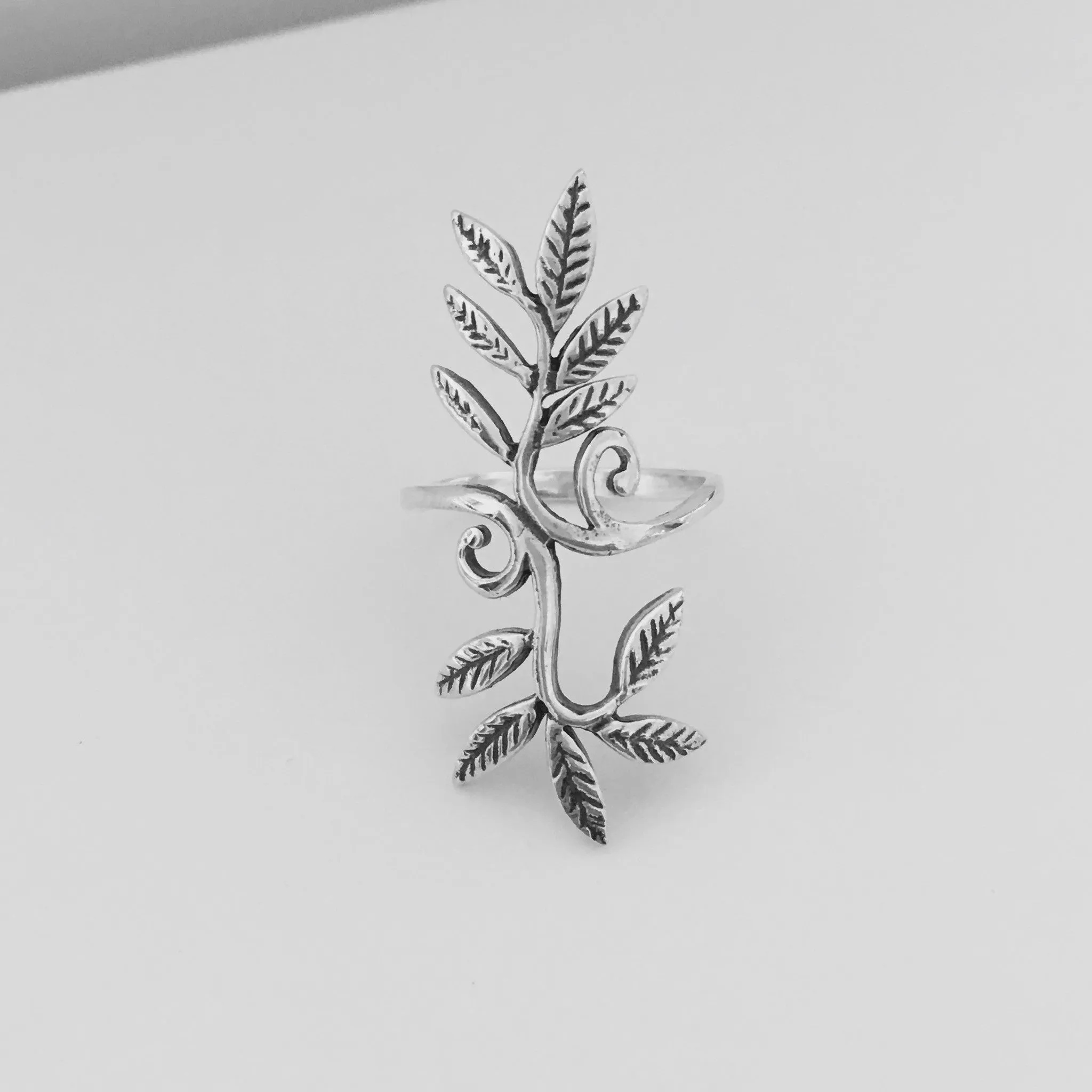 Sterling Silver Swirly Leaves Statement Ring