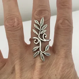 Sterling Silver Swirly Leaves Statement Ring