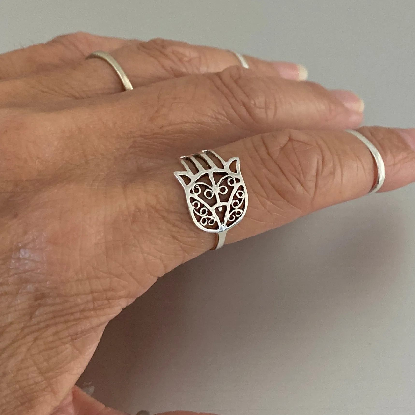 Sterling Silver Thin Hand of Fatima Ring, Dainty Ring, Religious Ring, Silver Ring