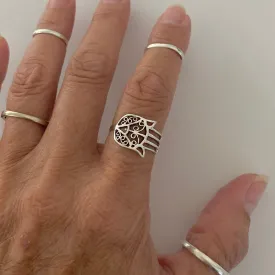 Sterling Silver Thin Hand of Fatima Ring, Dainty Ring, Religious Ring, Silver Ring