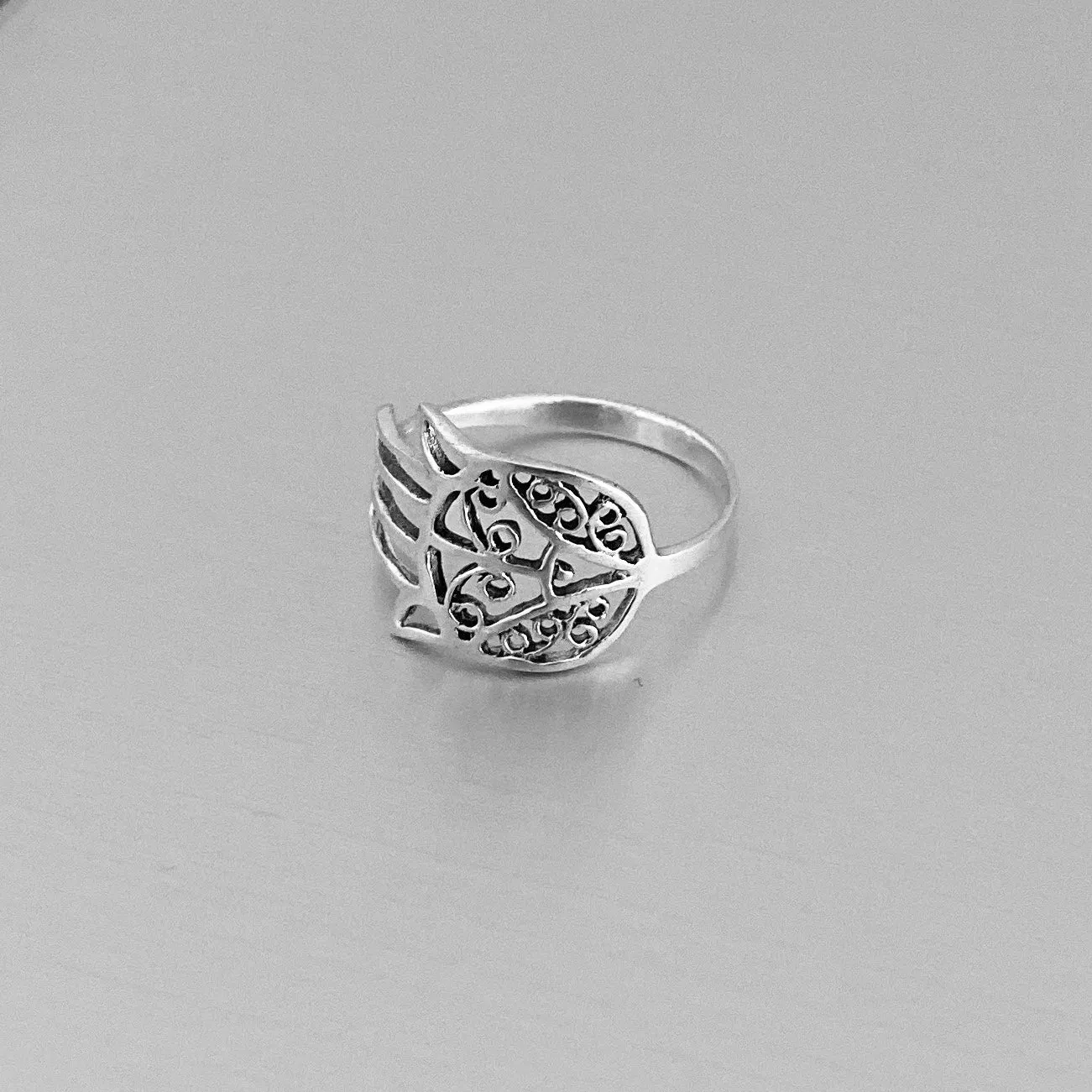 Sterling Silver Thin Hand of Fatima Ring, Dainty Ring, Religious Ring, Silver Ring