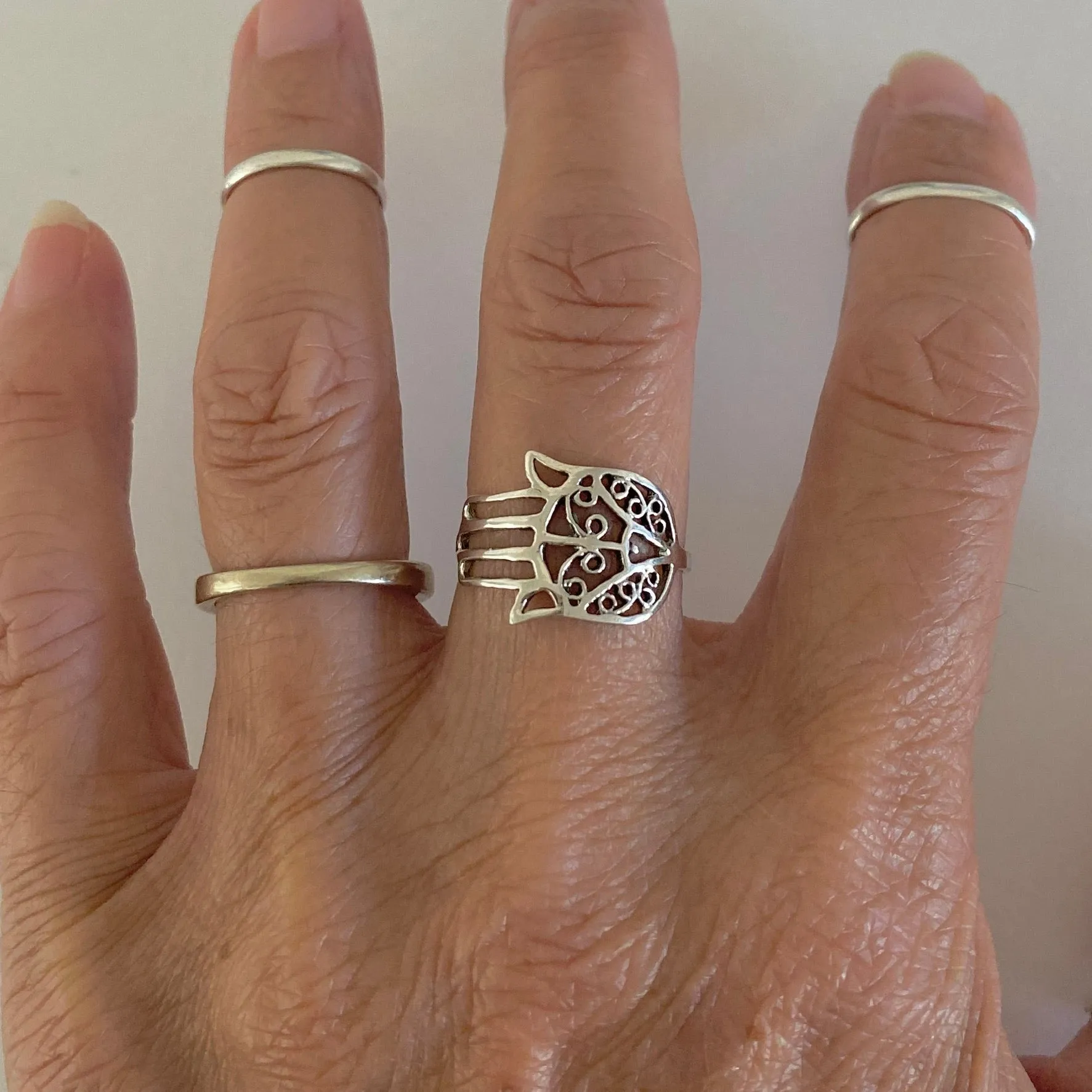 Sterling Silver Thin Hand of Fatima Ring, Dainty Ring, Religious Ring, Silver Ring