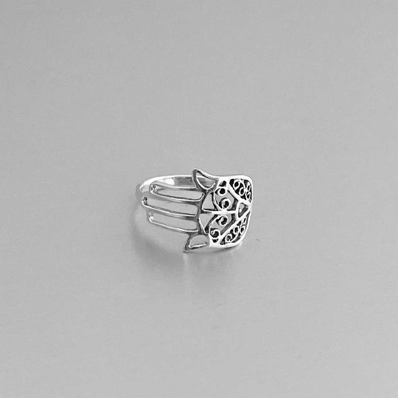 Sterling Silver Thin Hand of Fatima Ring, Dainty Ring, Religious Ring, Silver Ring