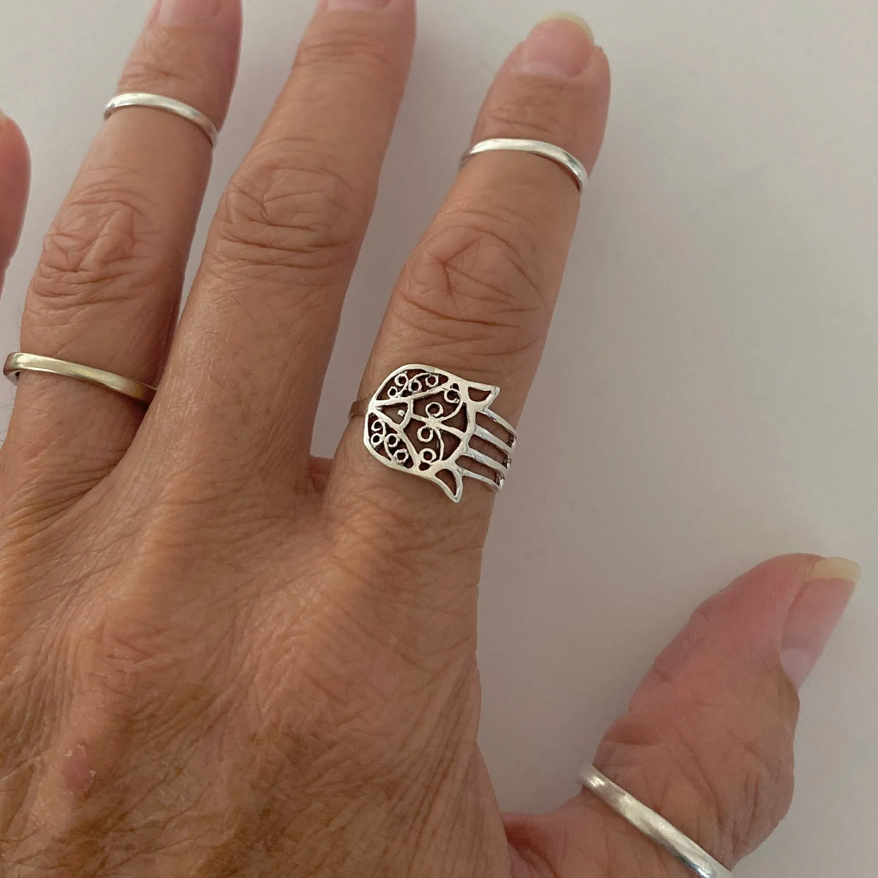 Sterling Silver Thin Hand of Fatima Ring, Dainty Ring, Religious Ring, Silver Ring