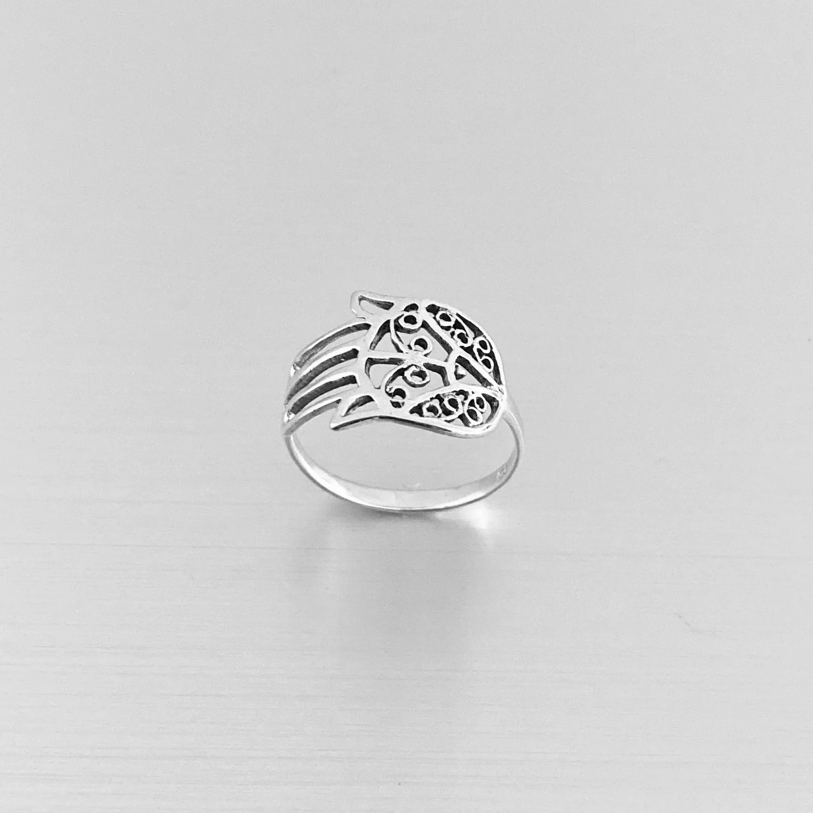 Sterling Silver Thin Hand of Fatima Ring, Dainty Ring, Religious Ring, Silver Ring