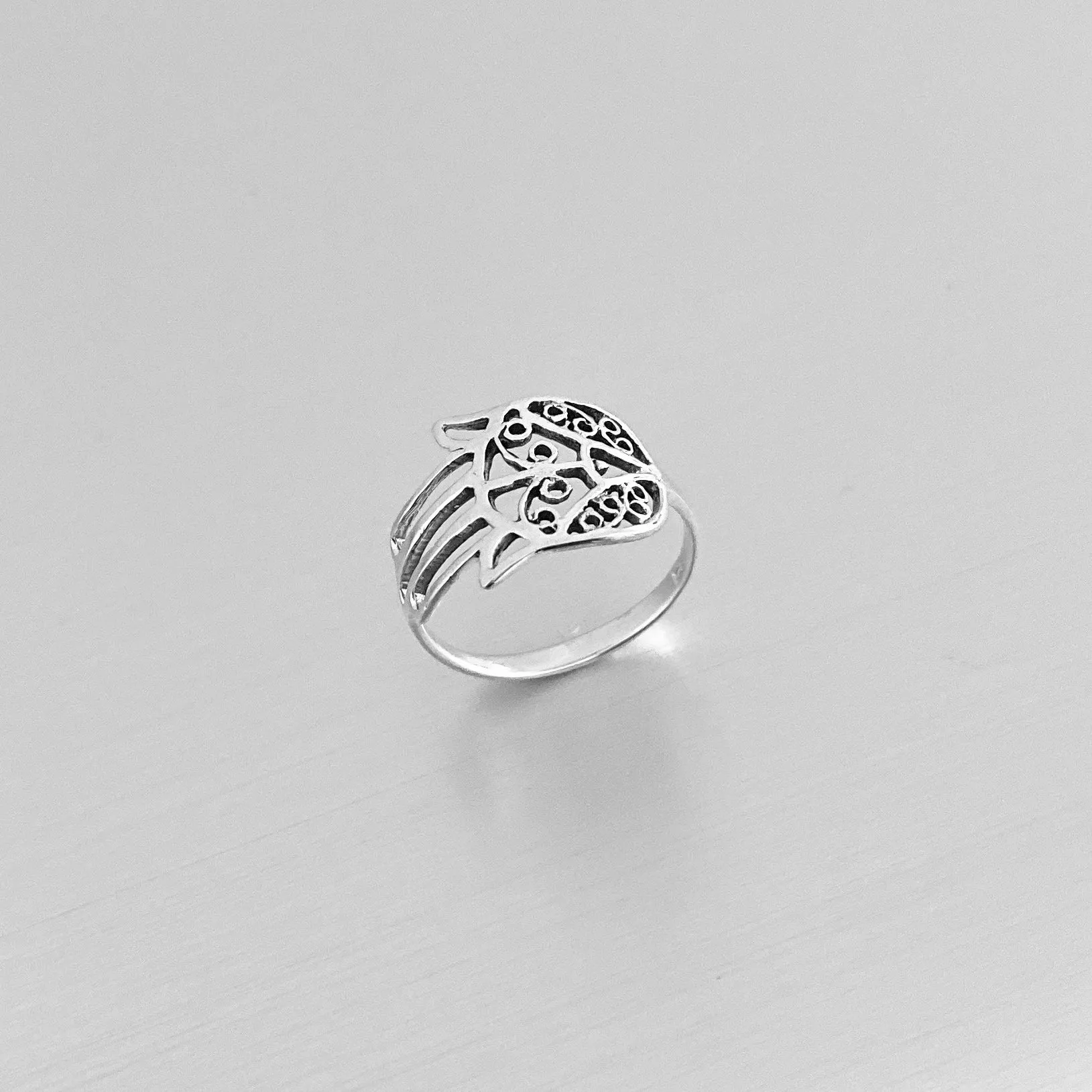 Sterling Silver Thin Hand of Fatima Ring, Dainty Ring, Religious Ring, Silver Ring