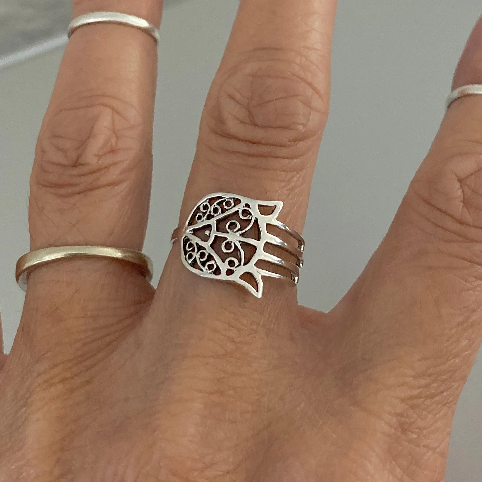 Sterling Silver Thin Hand of Fatima Ring, Dainty Ring, Religious Ring, Silver Ring