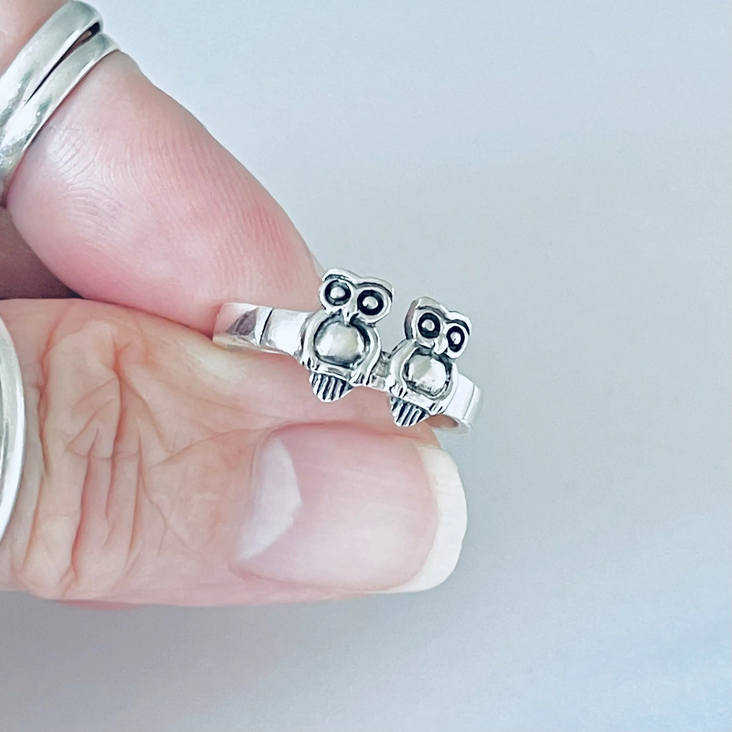 Sterling Silver Twin Owls Ring, Silver Rings, Spirit Bird Ring, Animals, Owl