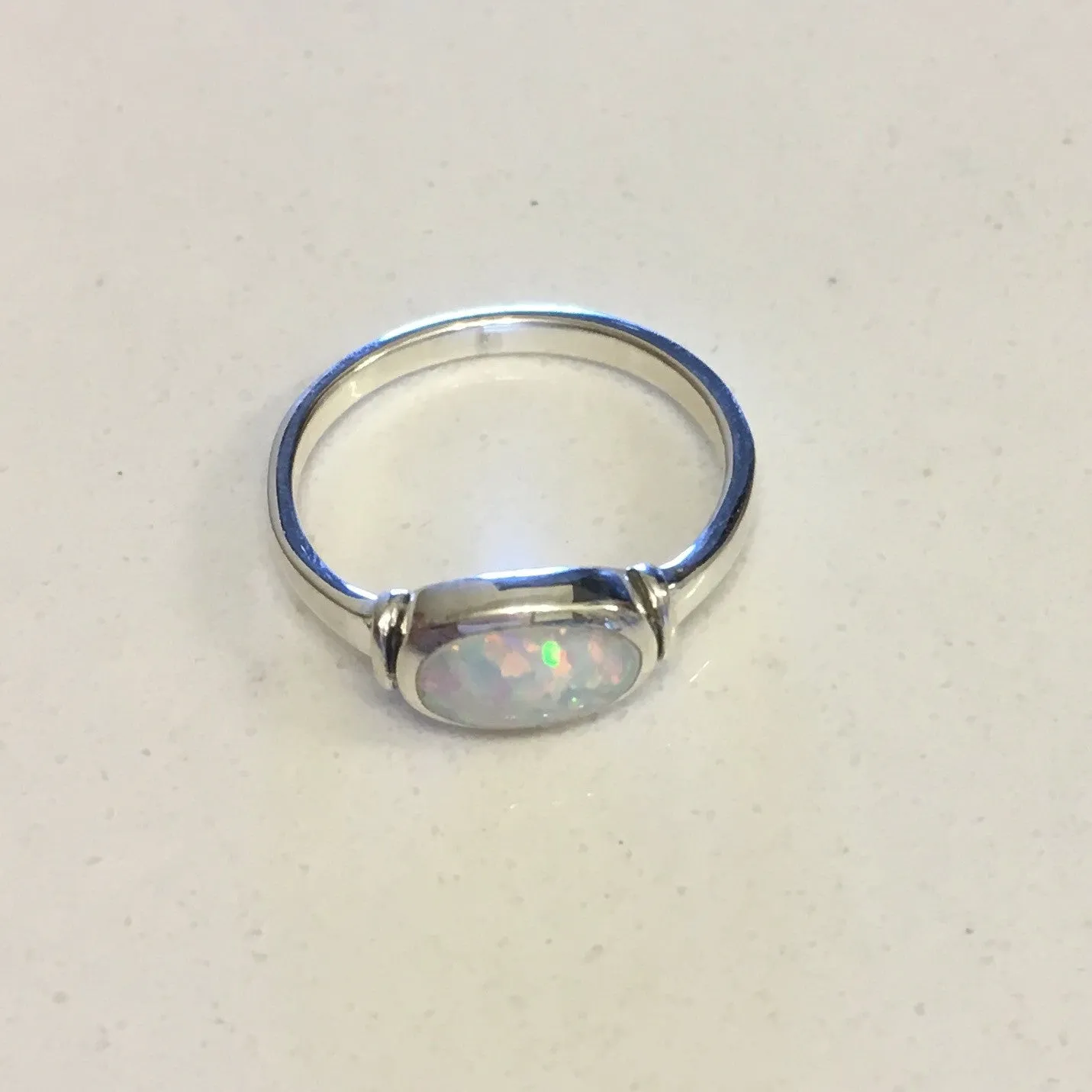 Sterling Silver White Lab Opal Ring, Silver Ring, Opal Ring, Dainty Ring