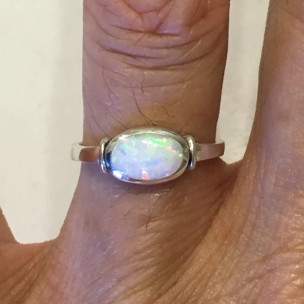 Sterling Silver White Lab Opal Ring, Silver Ring, Opal Ring, Dainty Ring