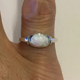 Sterling Silver White Lab Opal Ring, Silver Ring, Opal Ring, Dainty Ring