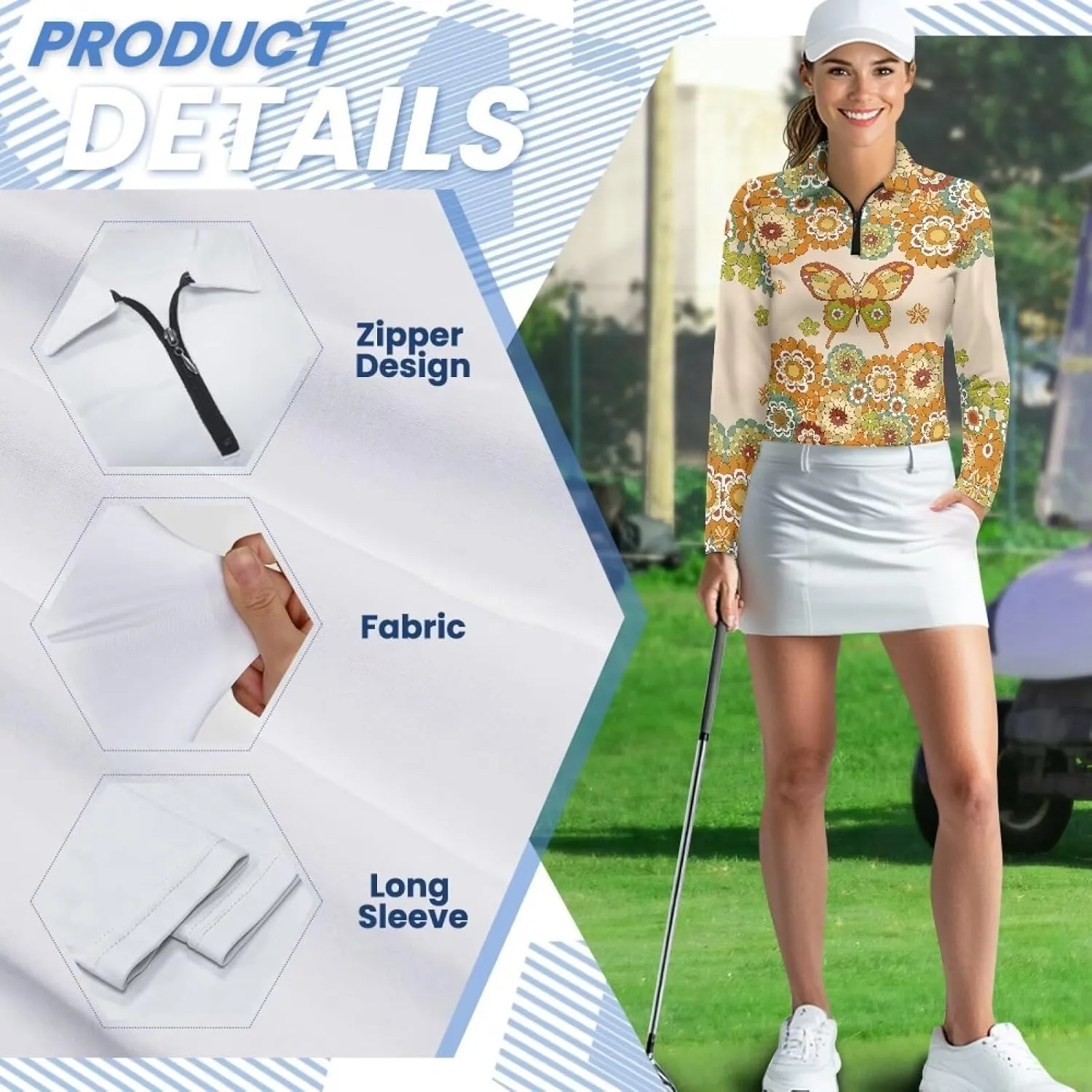 Suobstales Women's Polo Shirts Long Sleeve Golf T Shirt Quick Dry UPF 50  Sun Protection Lightweight Athletic Tennis Shirts