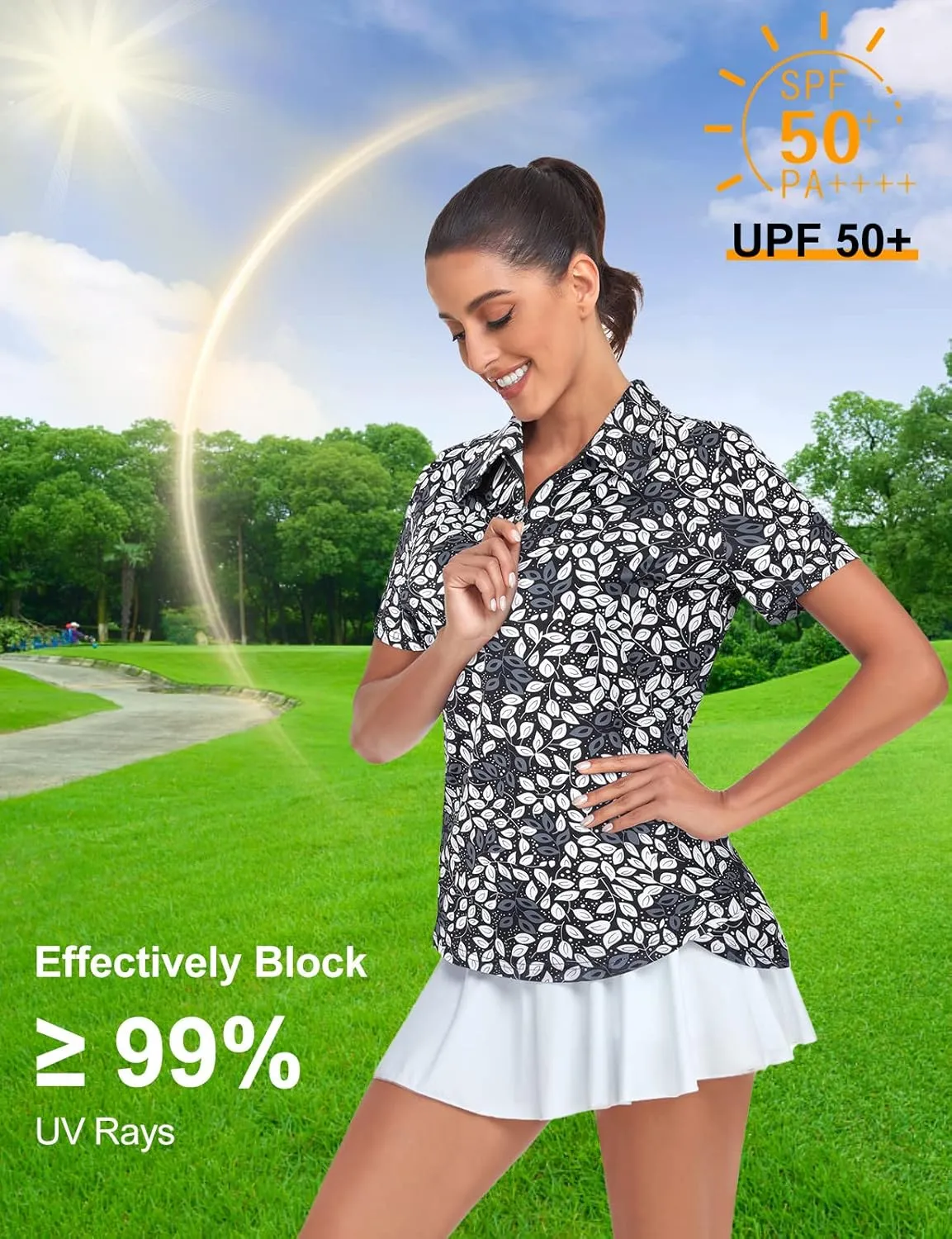 Tanst Sky Women's Golf Polo Shirts Short Sleeve Quarter Zip Pullover Moisture Wicking Workout Tops