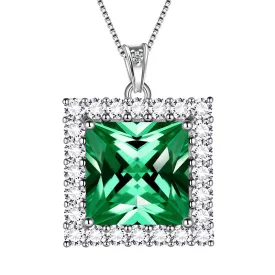 Tokyo Mart Square Birthstone May Emerald Necklace Pendant Women Girls Jewelry Birthday Gifts Sterling Silver