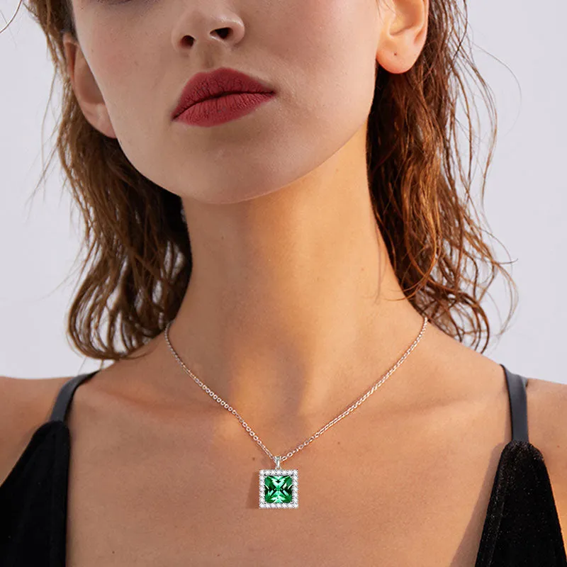Tokyo Mart Square Birthstone May Emerald Necklace Pendant Women Girls Jewelry Birthday Gifts Sterling Silver