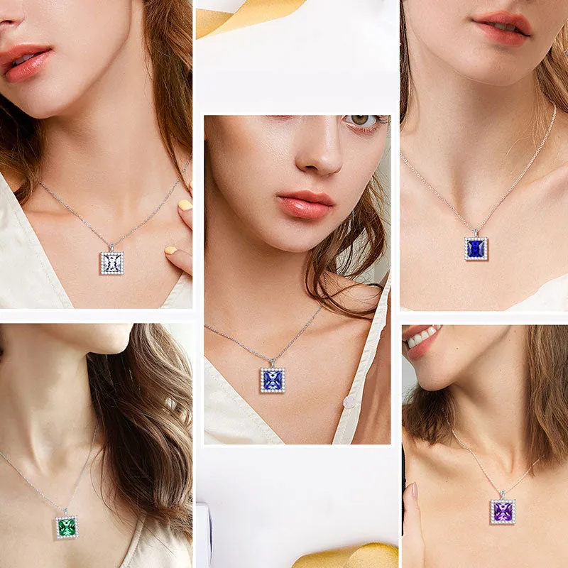 Tokyo Mart Square Birthstone May Emerald Necklace Pendant Women Girls Jewelry Birthday Gifts Sterling Silver