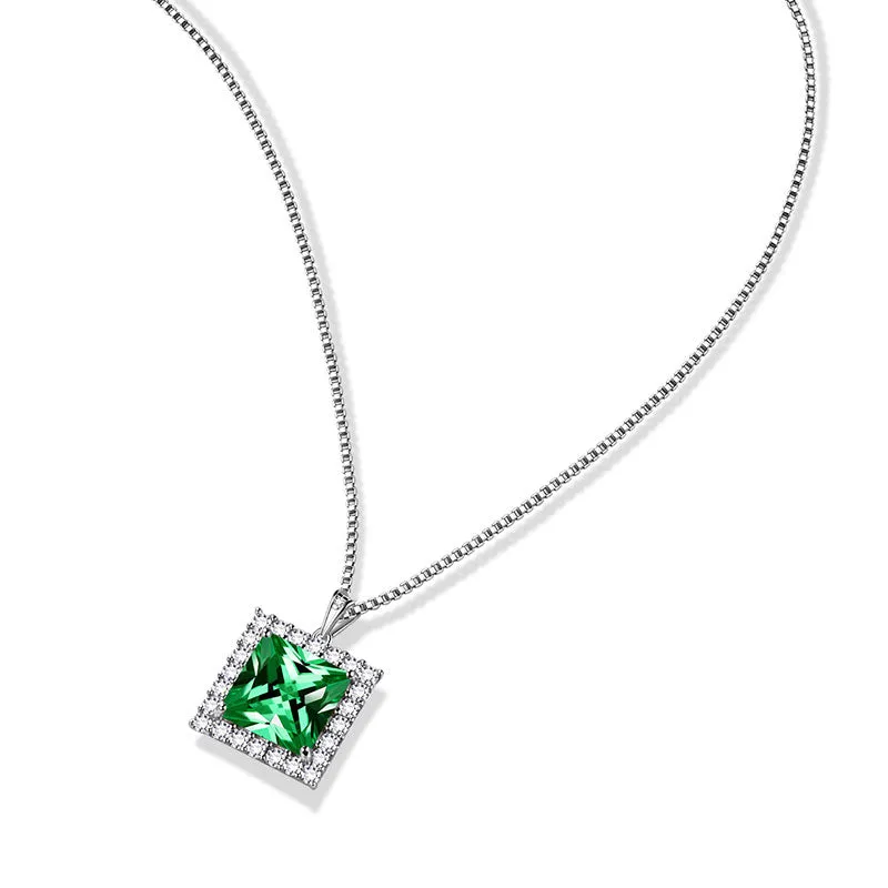 Tokyo Mart Square Birthstone May Emerald Necklace Pendant Women Girls Jewelry Birthday Gifts Sterling Silver