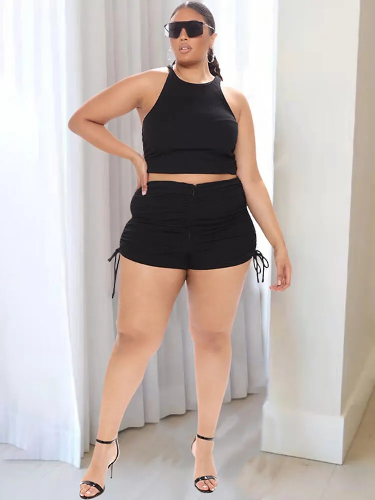 Two Piece Ribbed Tank Tops & Ruched Shorts