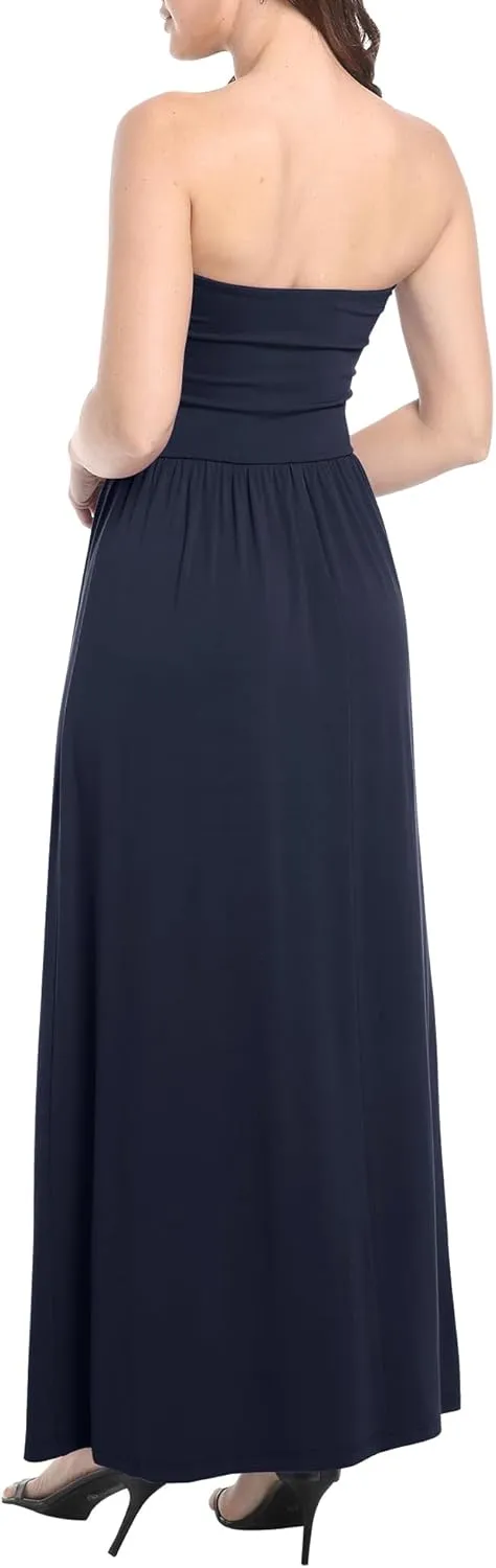 Urban CoCo Women's Strapless Ruched Maxi Dress Flowy Sleeveless A-Line Dresses