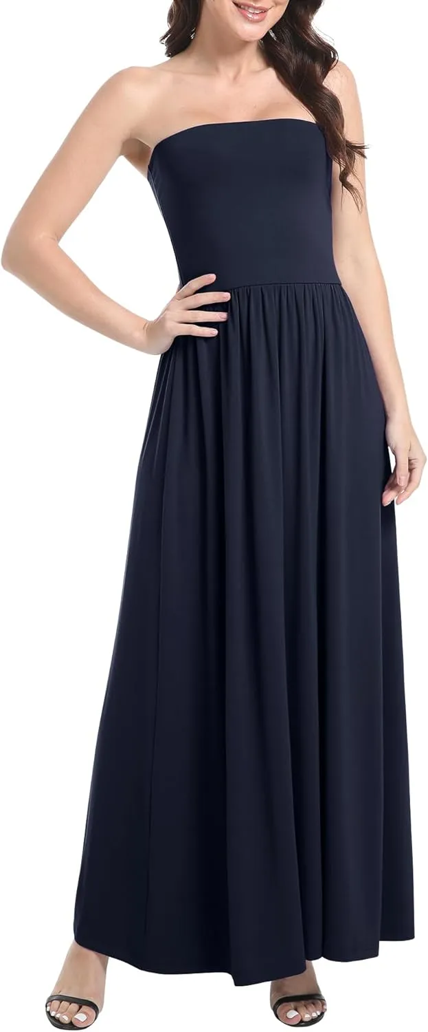 Urban CoCo Women's Strapless Ruched Maxi Dress Flowy Sleeveless A-Line Dresses