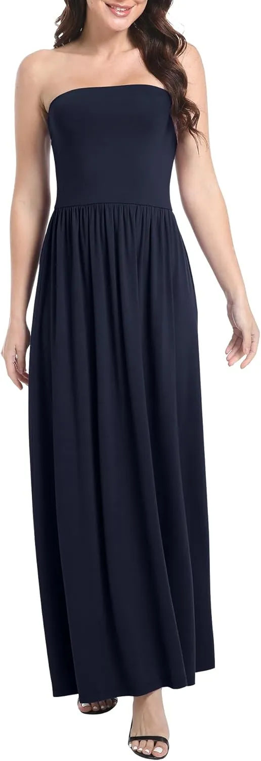 Urban CoCo Women's Strapless Ruched Maxi Dress Flowy Sleeveless A-Line Dresses