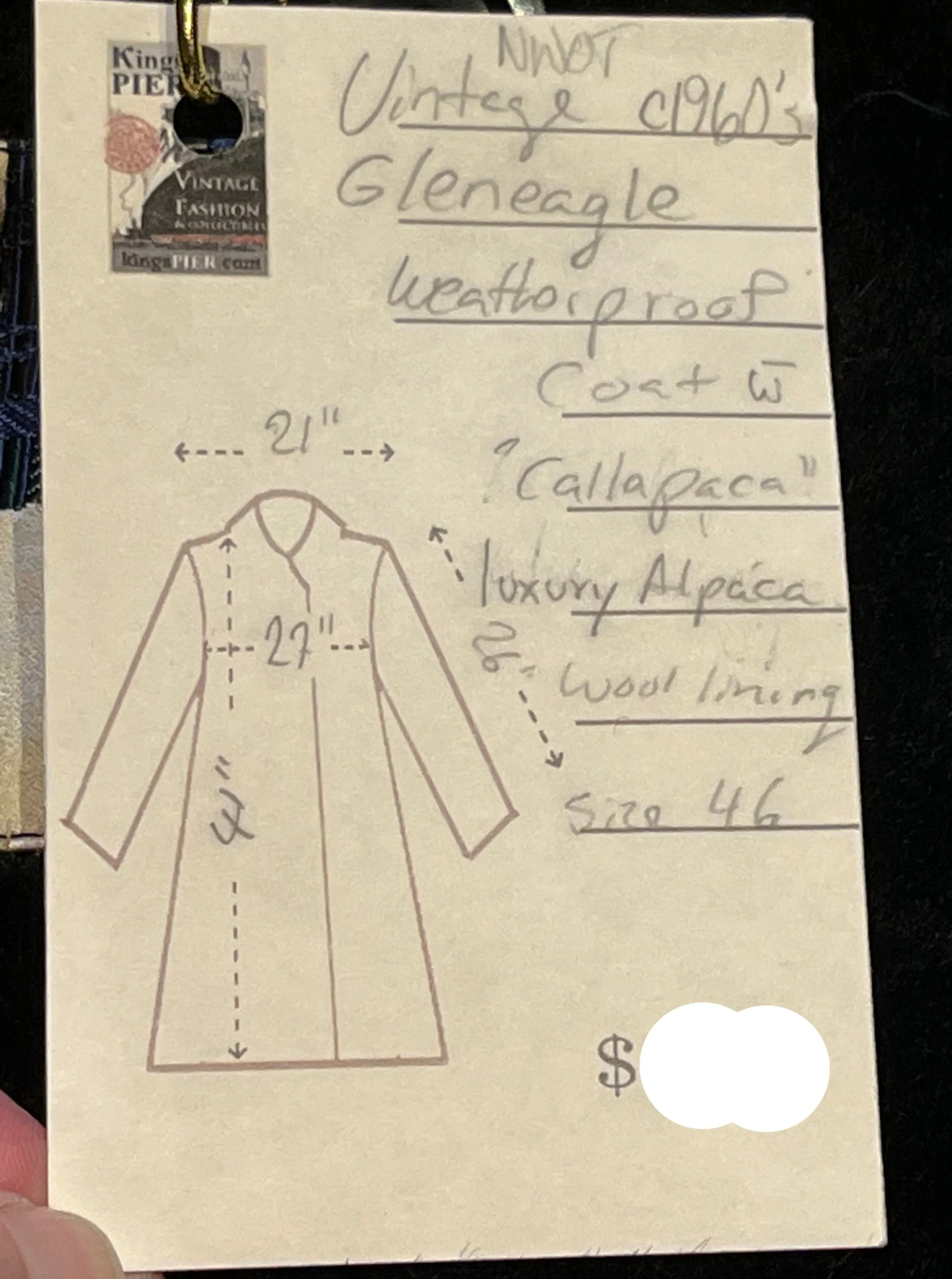 Vintage 60’s NWOT Gleneagles Weatherproofs Black Trench Coat with Callalpaca Alpaca Wool Lining, Size 46
