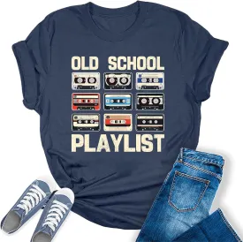 Vintage 80s 90s Shirts Graphic Band Tees for Women Retro Rock Cassettes Tape Tshirts Old School Playlist Shirt Top