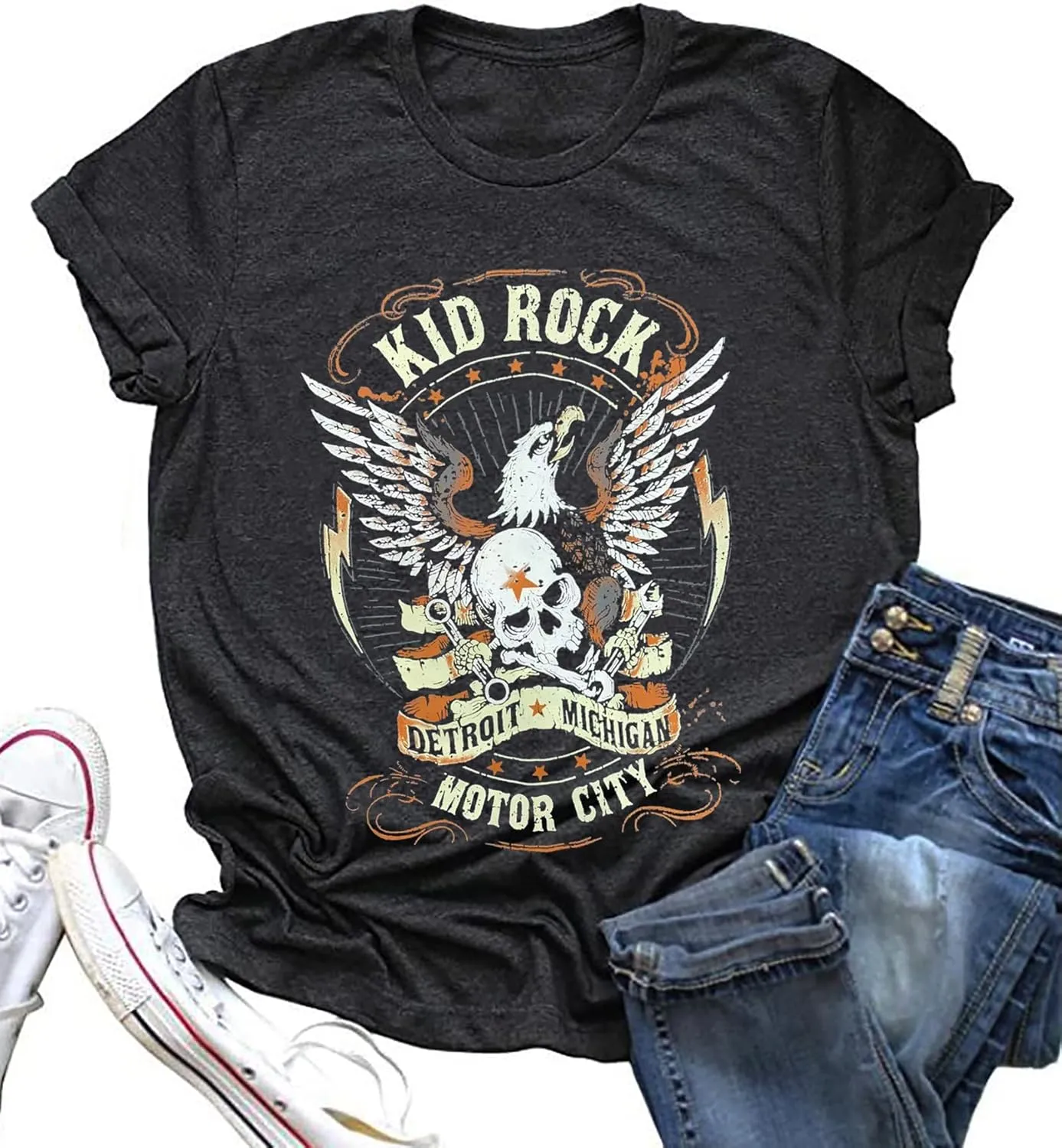Vintage Rock and Roll T Shirts for Women Casual Country Music Tshirts Funny Summer Rock Band Concert Shirt Top