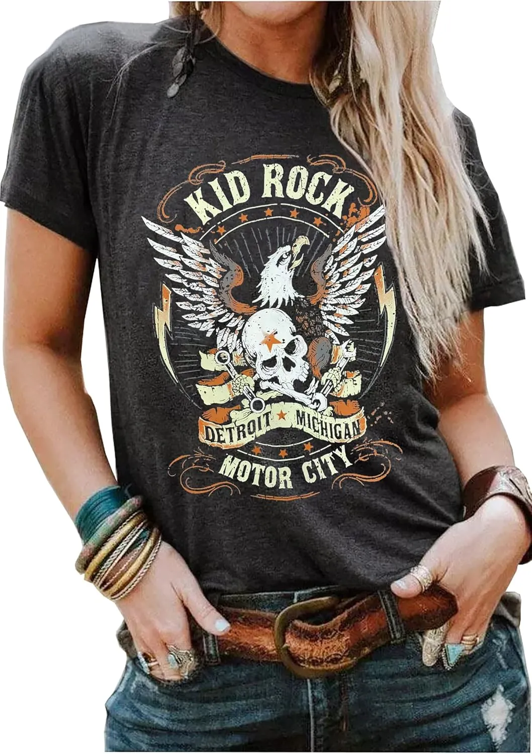 Vintage Rock and Roll T Shirts for Women Casual Country Music Tshirts Funny Summer Rock Band Concert Shirt Top