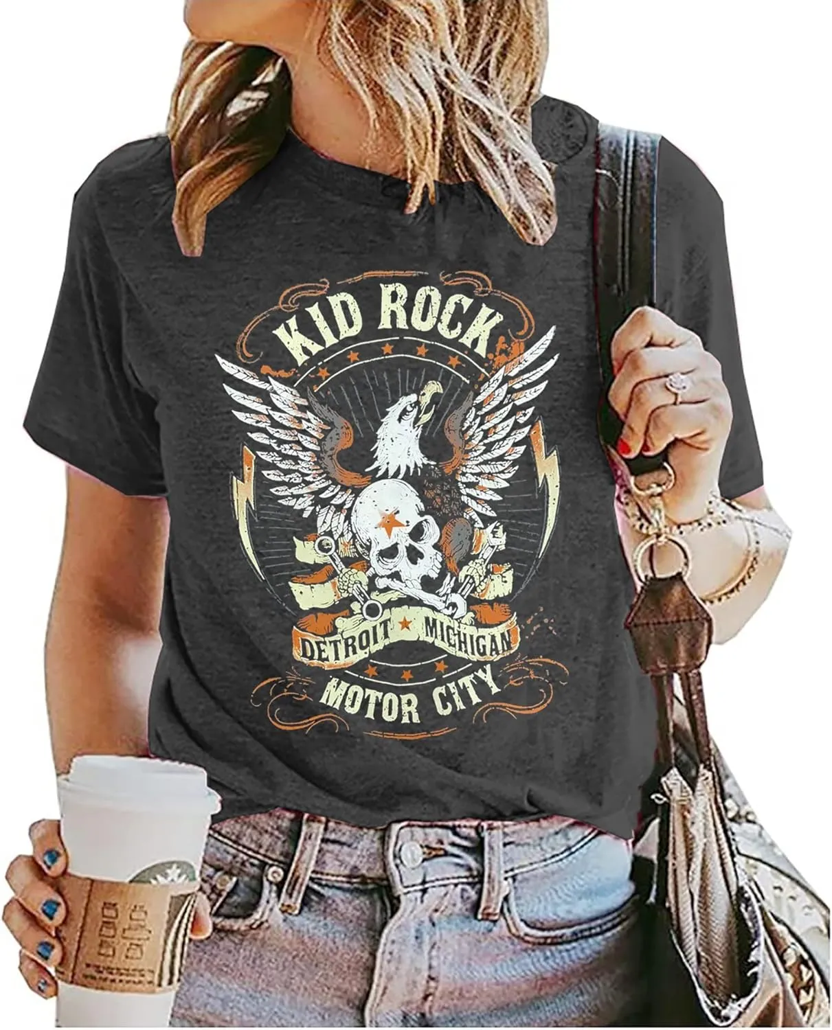 Vintage Rock and Roll T Shirts for Women Casual Country Music Tshirts Funny Summer Rock Band Concert Shirt Top