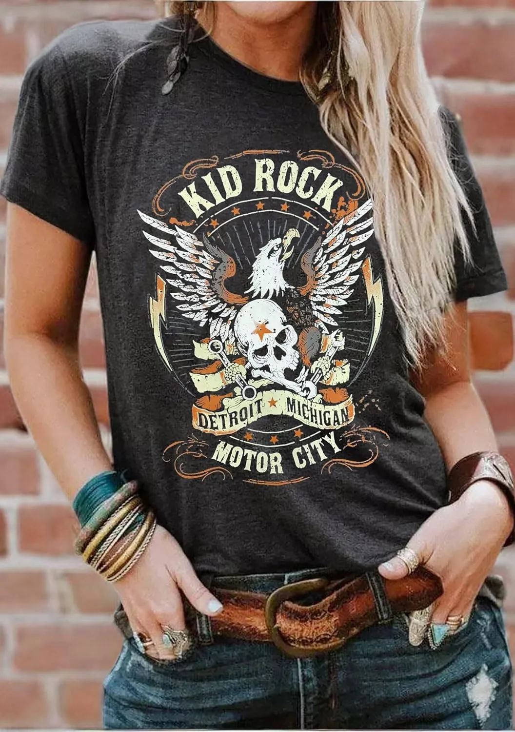 Vintage Rock and Roll T Shirts for Women Casual Country Music Tshirts Funny Summer Rock Band Concert Shirt Top