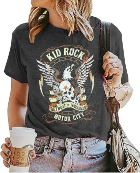 Vintage Rock and Roll T Shirts for Women Casual Country Music Tshirts Funny Summer Rock Band Concert Shirt Top