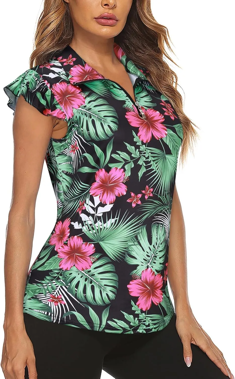 Viracy Ruffle Sleeve Womens Golf Shirt Lightweight Moisture Wicking Polo Wrokout Tops
