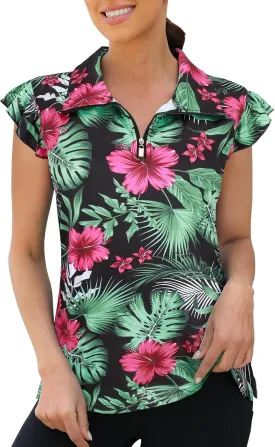 Viracy Ruffle Sleeve Womens Golf Shirt Lightweight Moisture Wicking Polo Wrokout Tops