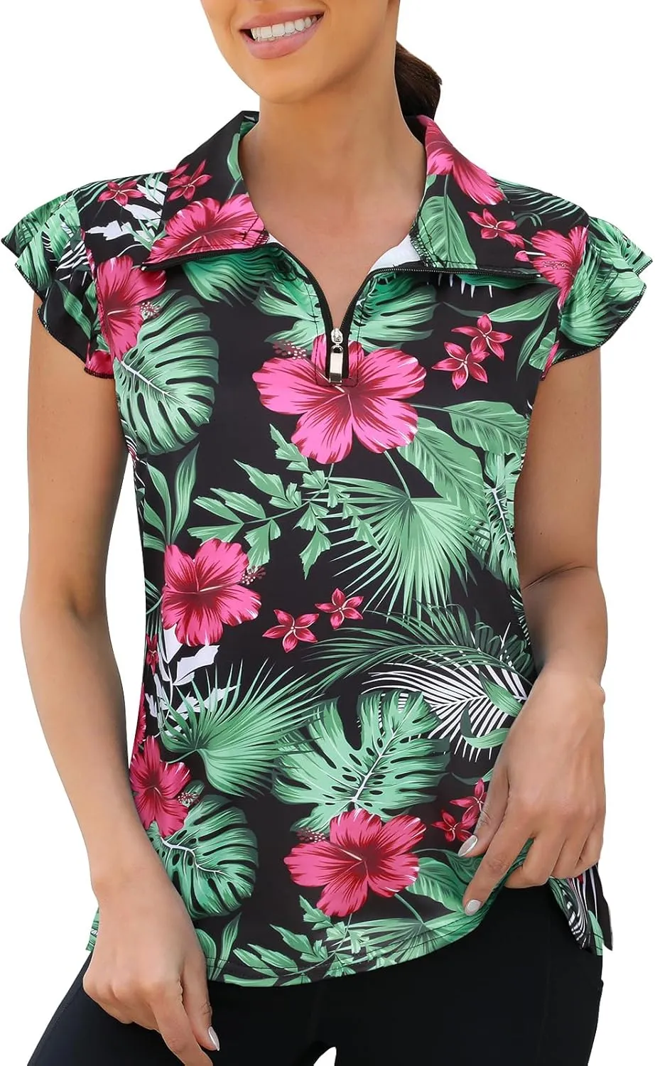 Viracy Ruffle Sleeve Womens Golf Shirt Lightweight Moisture Wicking Polo Wrokout Tops