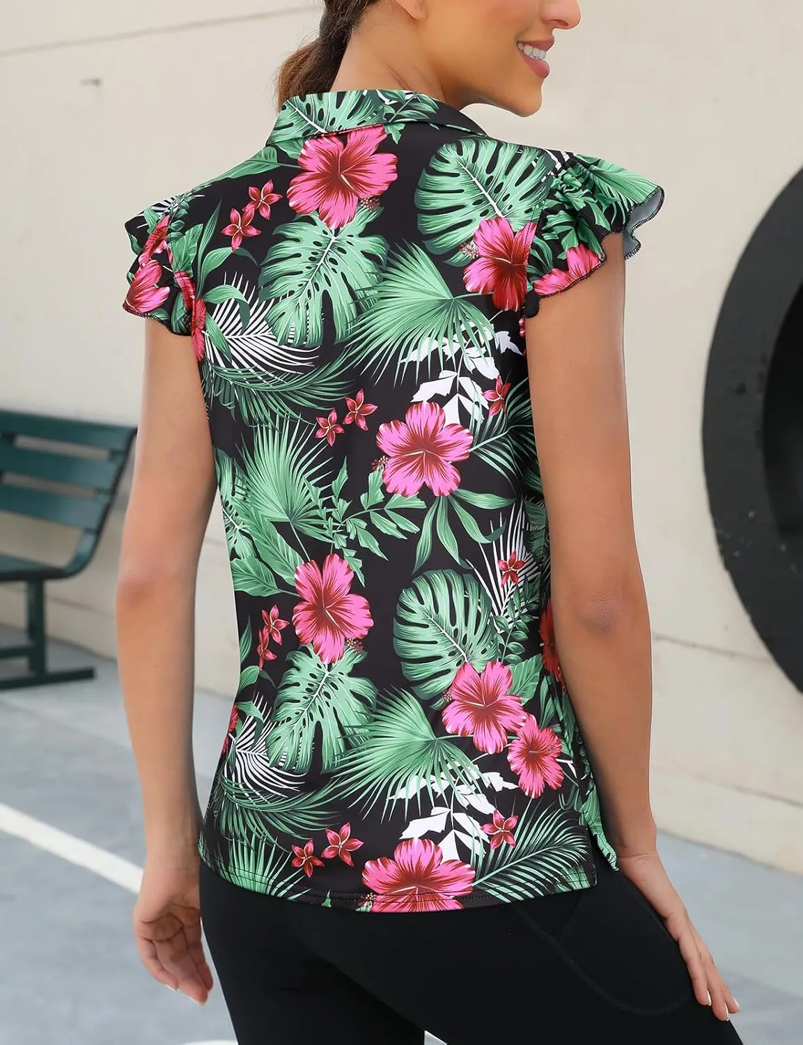 Viracy Ruffle Sleeve Womens Golf Shirt Lightweight Moisture Wicking Polo Wrokout Tops