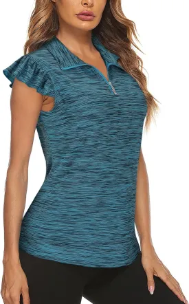 Viracy Ruffle Sleeve Womens Golf Shirt Lightweight Moisture Wicking Polo Wrokout Tops
