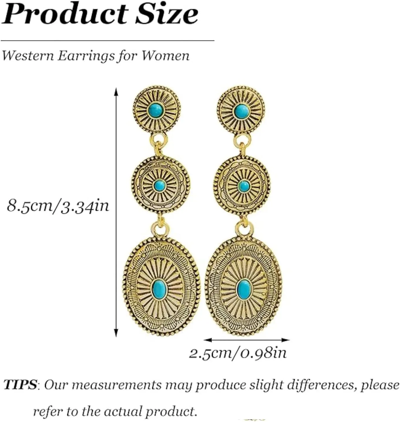 Western Earrings for Women Vintage Concho Dangle Earrings with Turquoise Stone Jewelry Gift for Country Concert Outfits and Rodeo Events