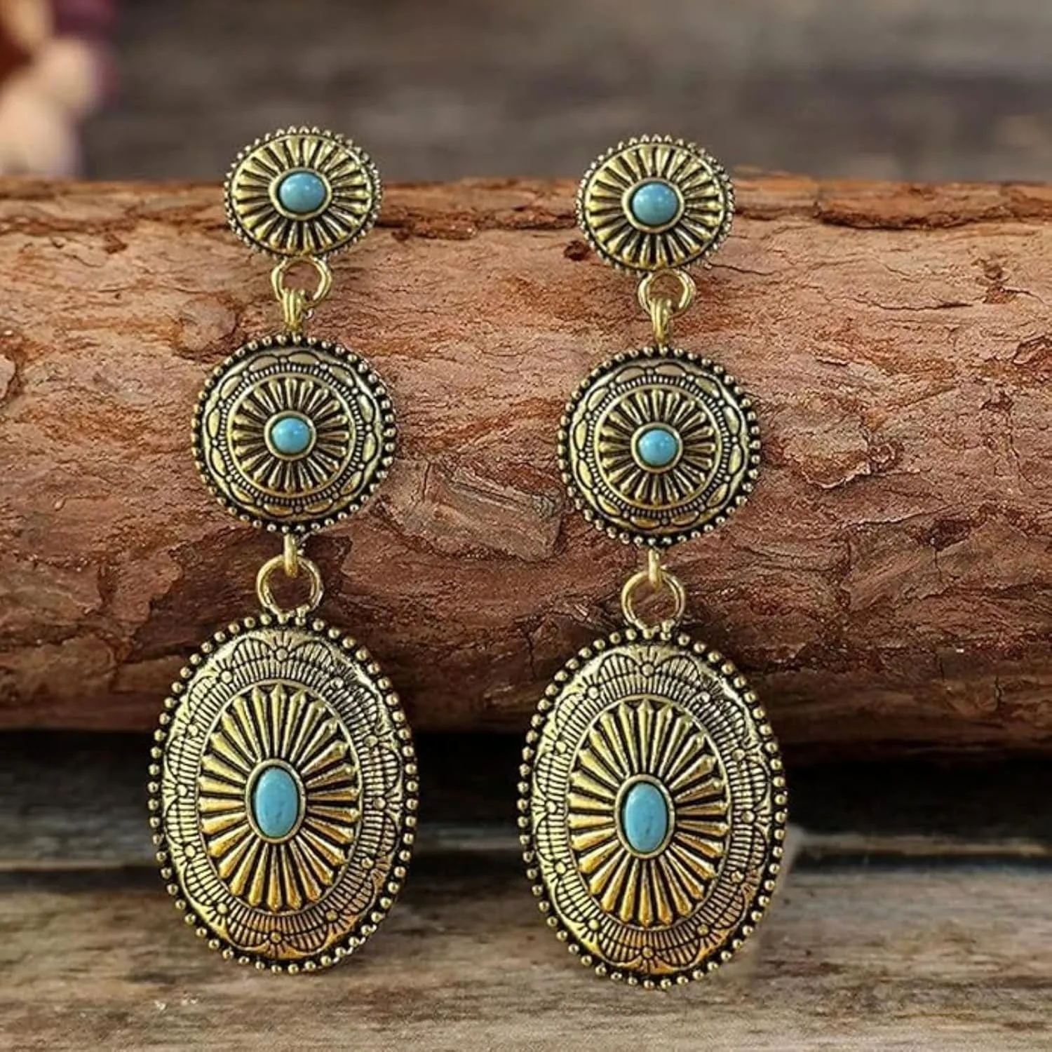 Western Earrings for Women Vintage Concho Dangle Earrings with Turquoise Stone Jewelry Gift for Country Concert Outfits and Rodeo Events