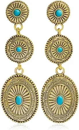 Western Earrings for Women Vintage Concho Dangle Earrings with Turquoise Stone Jewelry Gift for Country Concert Outfits and Rodeo Events