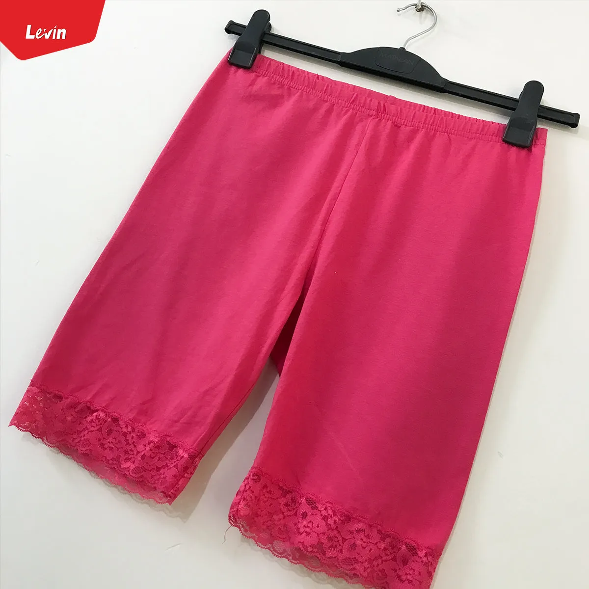 Women’s Cotton Blend Mid Waist Lace Trim Stretch Sports Bike Shorts