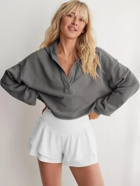 Women's Cropped Pullover Hoodie Long Sleeve Loose Fit Solid Color Y2K Fashion Sweatshirt for Winter and Fall